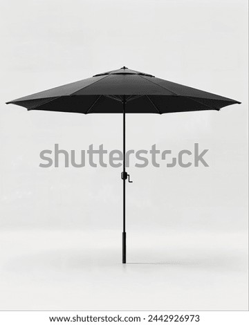 3D Black outdoor umbrella, simple design, white background, product photography, high resolution, professional studio lighting, minimalistic style, ultra realistic, high definition, sharp focus 