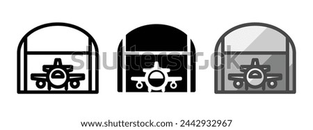 Multipurpose hangar vector icon in outline, glyph, filled outline style. Three icon style variants in one pack.