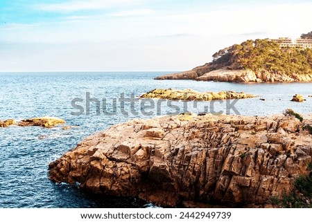 View of the rocky coast of one of the coves of Begur, Costa Brava, Catalonia, Spain. Concept of travel destinations. With copy space.
