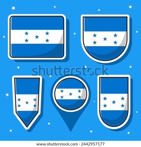 Flat cartoon vector illustration of Honduras national flag with many shapes inside
