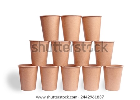Group of brown paper glasses on isolated background