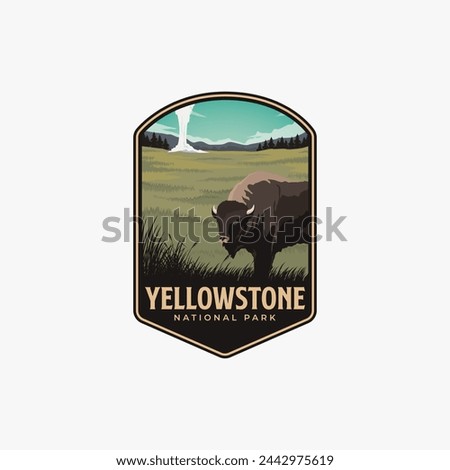 Yellowstone National Park logo badge emblem vector illustration design, geyser and bison design