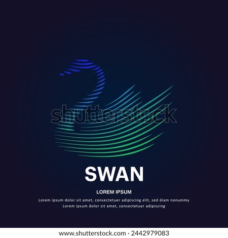 simple logo swan Illustration in a linear style. Abstract line art green swan Ecology Logotype concept icon. Vector logo swan color silhouette on a dark background. EPS 10