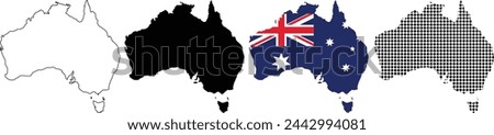 Map of Australia with different style outline, black, flag, dotted style