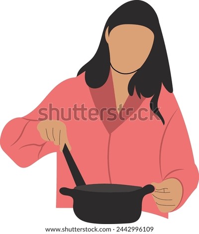  Woman cooking in the kitchen with pan