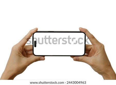 2 hands-holding the smartphone mockup in a vertical posture with a clear screen including a clipping path and a modern frameless design for infographic advertisement.