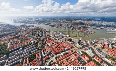Gothenburg, Sweden. Panorama of the city in summer in cloudy weather. Aerial view