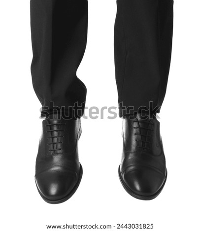 Businessman in leather shoes on white background, closeup Royalty-Free Stock Photo #2443031825