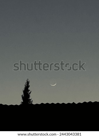 evening sky. crescent moon image, photo, and picture.