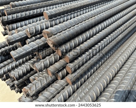 Reinforcement steel rod. Rusty rebar for concrete pouring. Steel reinforcement bars. Closeup of Steel rebars. Construction rebar steel work reinforcement.