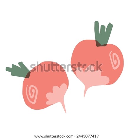 Radish isolated on a white horse, root vegetable in collage style Royalty-Free Stock Photo #2443077419
