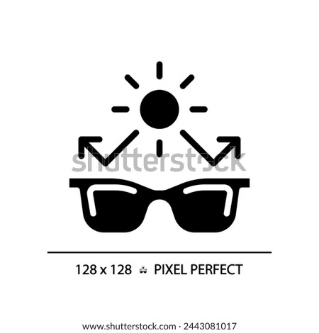 2D pixel perfect glyph style sunglasses icon, isolated simple vector, silhouette illustration representing eye care.