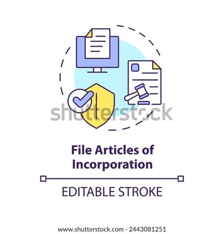 File articles of incorporation multi color concept icon. Company registration. Steps to start NPO. Round shape line illustration. Abstract idea. Graphic design. Easy to use in article