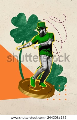 Trend artwork 3D photo collage composite image of black white silhouette happy young man celebrate saint patrik day dance on money coin Royalty-Free Stock Photo #2443086195