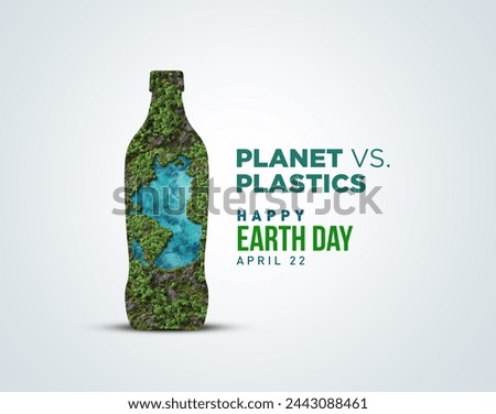 Planet vs. Plastics , Earth day 2024 concept 3d tree background. Ecology concept. Design with globe map drawing and leaves isolated on white background.  Royalty-Free Stock Photo #2443088461