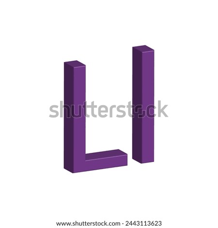 3D alphabet L in purple colour. Big letter L and small letter l isolated on white background. clip art illustration vector