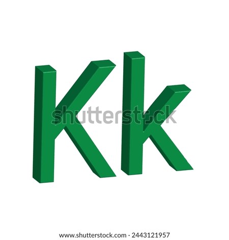 3D alphabet K in green colour. Big letter K and small letter k isolated on white background. clip art illustration vector