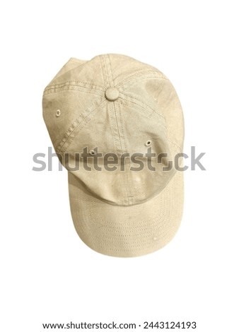 This high-resolution image showcases a classic beige baseball cap isolated on a white background. The cap features a six-panel design with reinforced stitching and vent holes for breathability.