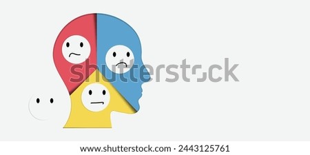 Mental health illness, split personality, emotional burnout and stress concept paper cut vector design.