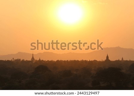 archeologic area anient bagan temple stupa burma sunrise