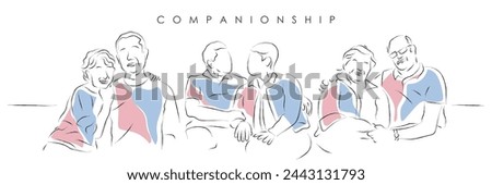 Hand drawn line art vector of Companionship. Man and woman married life and marital bliss. Healthy relationships and psychology behind them. Royalty-Free Stock Photo #2443131793