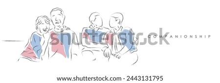 Hand drawn line art vector of Companionship. Man and woman married life and marital bliss. Healthy relationships and psychology behind them. Royalty-Free Stock Photo #2443131795
