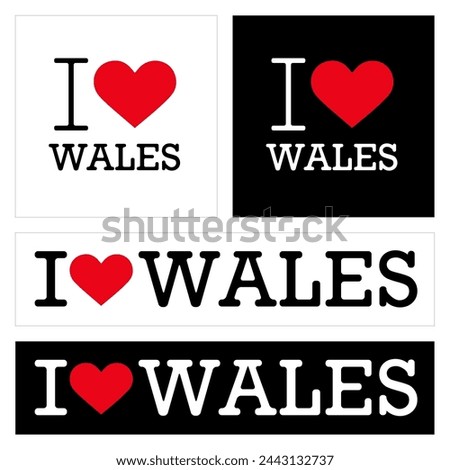 Black Red White I Heart Love ♥ Wales Vector EPS PNG Clip Art No Transparent Background