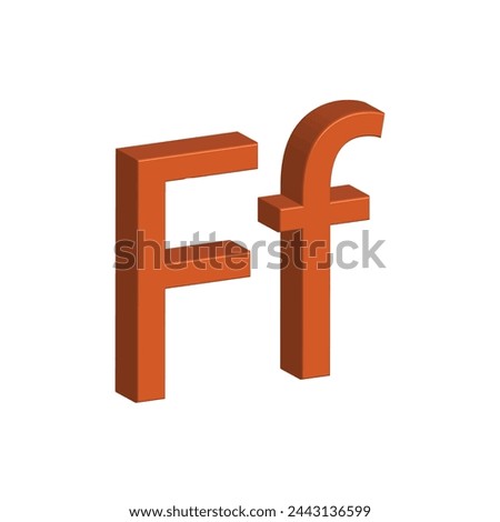3D alphabet F in orange colour. Big letter F and small letter f isolated on white background. clip art illustration vector
