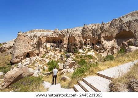 Zelve Open Air Museum in Cappadocia. Landmarks and historical places of Turkey Royalty-Free Stock Photo #2443231365