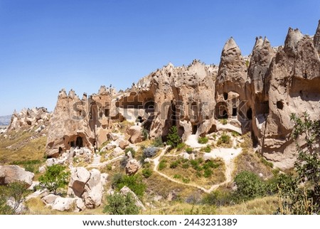 Zelve Open Air Museum in Cappadocia. Landmarks and historical places of Turkey Royalty-Free Stock Photo #2443231389