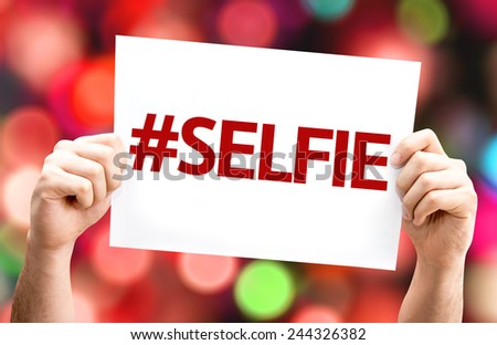 #Selfie card with colorful background with defocused lights