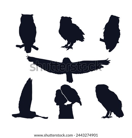 Owl Silhouette Vector Set Illustration