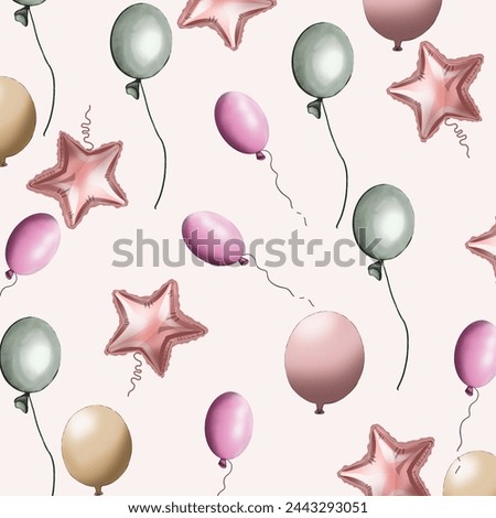 Balloons Vector illustration. Hand drawn graphic clip art of baloon on white isolated background. Watercolor drawing of blue and pink birthday ballon. For the design of greeting cards and invitations