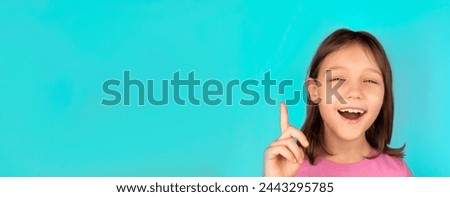 banner for advertising little girl showing sign, symbol or sign of idea and epiphany poster with place to insert text