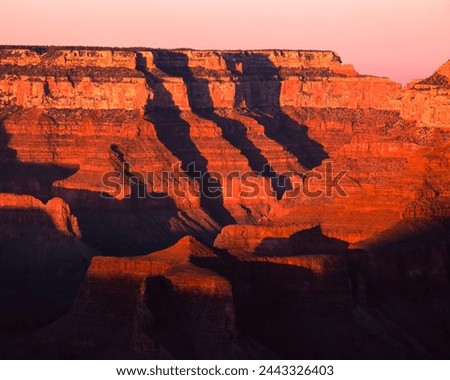 Grand Canyon illuminated by the setting sun seen from South Rim : Grand Canyon National Park, South Rim : AZ, USA Royalty-Free Stock Photo #2443326403