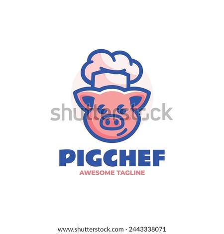  Vector Logo Illustration Pig Chef Mascot Cartoon Style.