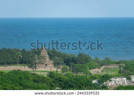 Picture of Shore temple at UNESCO world heritage site of Mahabalipuram and sea in the background. Ajanta, Ellora, Hampi ancient stone sculpture carvings sacred pilgrimage archeology tourist, sanatan 