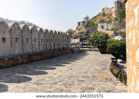 ancient fort wall ruins with bright sky from different perspective at morning image is taken at Kumbhal fort kumbhalgarh rajasthan india.
