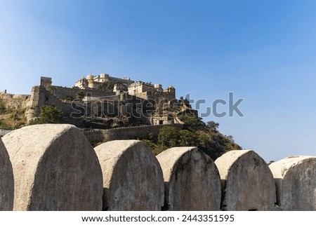 ancient fort ruins with bright blue sky from unique perspective at morning image is taken at Kumbhal fort kumbhalgarh rajasthan india.