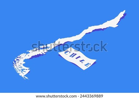 Paper Curl Stylized of Chile Map with Shadow isolated on Blue Background.