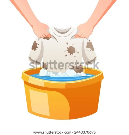 Washing clothes in a basin of water vector isolated on white background.