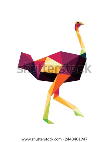 Colorful Polygon Vector of Ostrich. Ostrich in colorful low poly Illustration. Ostrich Colorful Abstract Logo