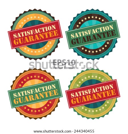 satisfaction guarantee sign on vintage, retro sticker, badge, stamp, icon, label isolated on white, vector format