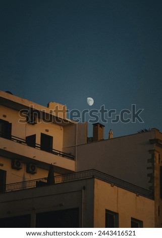 city view at night with moon light 