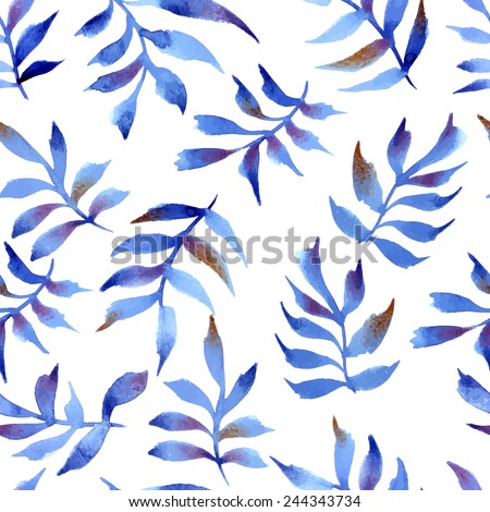 Watercolor illustration in vector format - seamless pattern of blue tree foliage