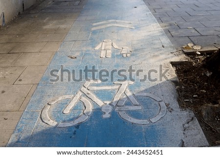 Bicycle sign on green bicycle path on asphalt