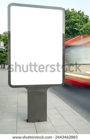 Blank Mockup Of Vertical Lightbox For Your Advertising Or Banner. Ad Billboard With Blurred Light Streaks