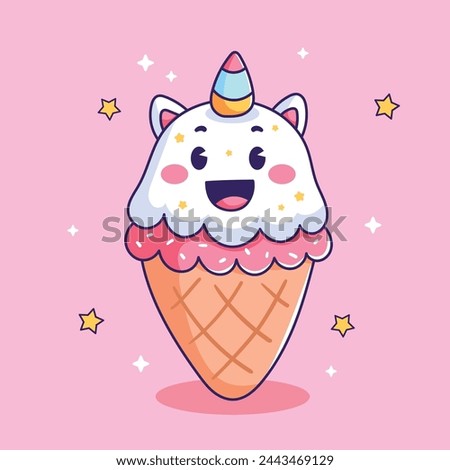 Cute unicorn ice cream cone cartoon vector