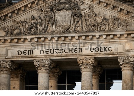 Main Entry of Reichstag in Germany with label dem deutschen volke Royalty-Free Stock Photo #2443547817
