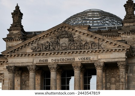 Main Entry of Reichstag in Germany with label dem deutschen volke Royalty-Free Stock Photo #2443547819